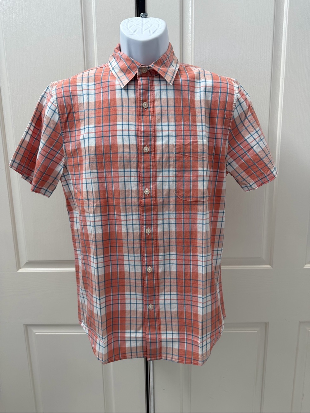 Lucky Brand Orange Plaid Short-Sleeve Button-Up Shirt Sz S